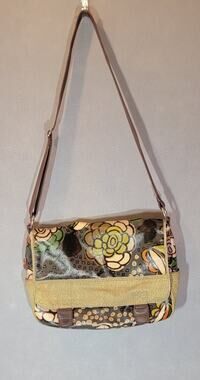 Fossil Key-Per Floral Coated Canvas Flap Messenger Tote Bag Retro Y2K